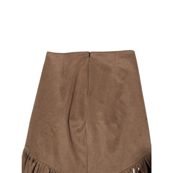 Brown Suede Fringe Wrap Skirt - Picture 3 of 5